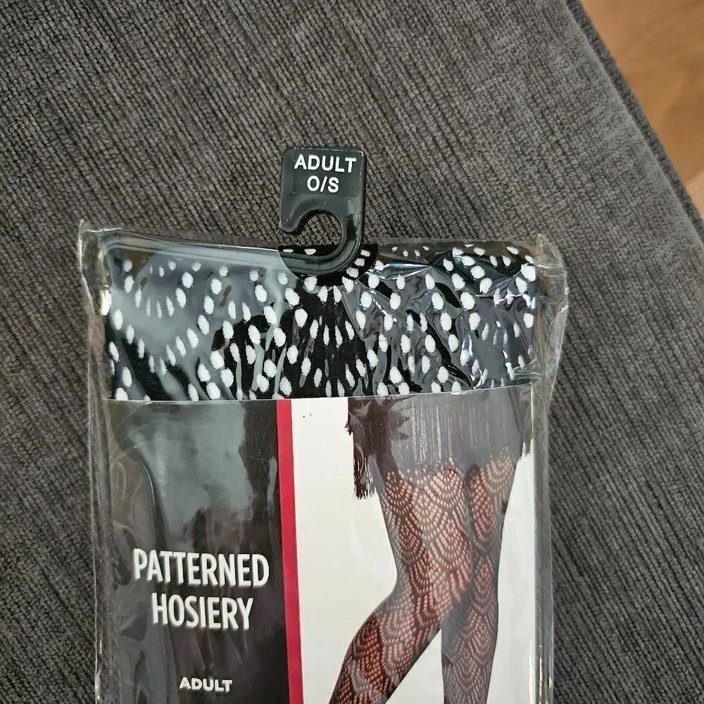 Amscan Adult Patterned Hosiery Black Nylon Spandex Tights For Women's - Picture 4 of 4